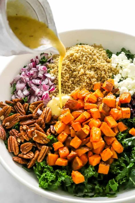 Harvest Salad With Sweet Potato, Fall Salad Recipes Gluten Free, Kale Sweet Potato Beet Salad, Roasted Sweet Potato Chickpea Salad, Kale Pecan Salad, Roasted Carrot Quinoa Salad, Kale Chickpea Sweet Potato Salad, Fall Salads With Sweet Potato, Sweet Potato Kale Salad With Creamy Honey Mustard Dressing.