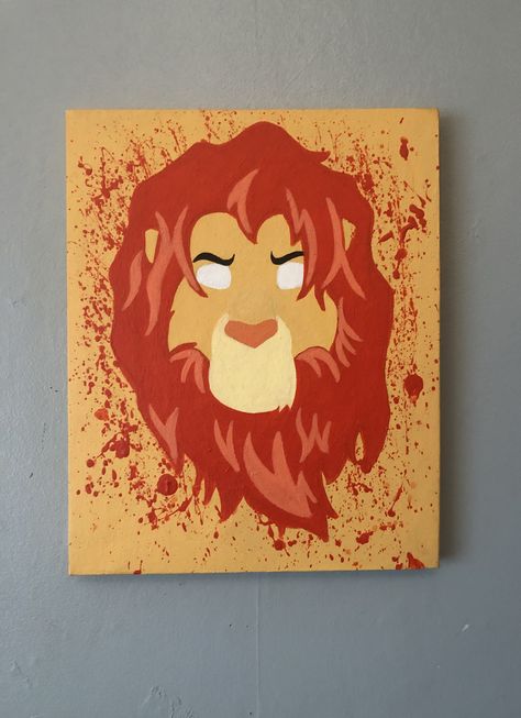 Lion King Painting Easy, Lion Painting Easy, Lion King Canvas Painting, Simba Painting, Lion King Painting, Lion Painting Acrylic, Simba The Lion King, Elephant Painting Canvas, King Painting