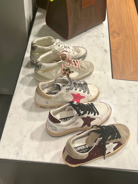 Golden Goose Collection, Golden Goose Sneakers Aesthetic, Stargirl Shoes, Stargirl Interlude Aesthetic, Stockholm Girl Aesthetic, Stockholm Style Shoes, Super Rich Kids Aesthetic, Golden Girl Aesthetic, Stargirl Aesthetic Outfits