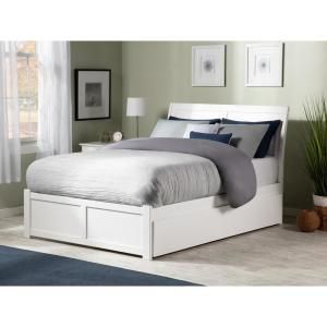 Atlantic Furniture Portland White Full Platform Bed with Flat Panel Foot Board and Twin Size Urban Trundle Bed AR8932012 - The Home Depot Wood Sleigh Bed, Bed With Footboard, Bed Drawers, Under Bed Drawers, Bed Platform, Full Platform Bed, King Platform Bed, Curved Headboard, Solid Wood Platform Bed