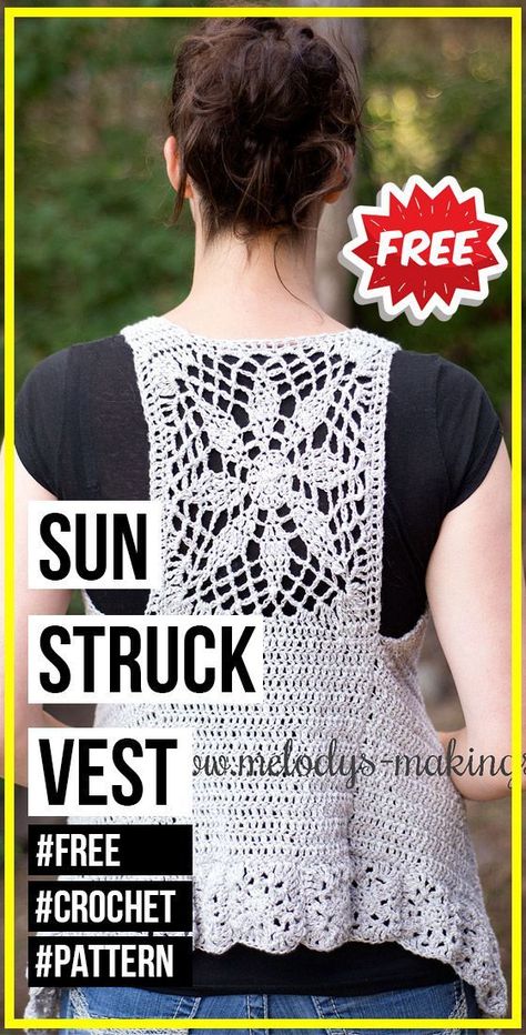 crochet Sun Struck Boho Vest pattern - free crochet vest pattern Crochet Vest Pattern Free Boho, Diy Crochet Vest, Easy Crochet Vest, Vest Free Pattern, Bolero Haken, Crochet Vest Pattern Free, Waistcoat Pattern, Crochet Sun, Vest Pattern Free