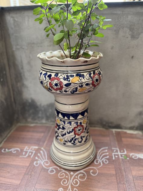 Tulshi Vrundavan Design, Tulsi Pot Design Modern, Tulsi Pot Design, Tulasi Decoration, Thulasi Plant Decoration, Thulasi Plant, Tulasi Plant, Tulsi Pot, Mandir Decoration