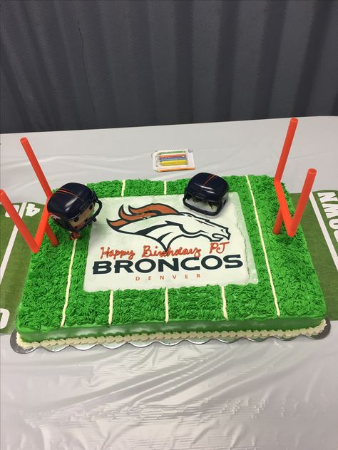 Denver Broncos birthday cake Bronco Birthday Party Ideas, Broncos Birthday Party, Ford Bronco Cake, Broncos Cake Birthday, Broncos Memes Funny, Football Party Decorations, Broncos Memes, Football Party, Denver Broncos