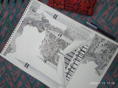 Faisal Mosque Drawing, Mosque Drawing, Faisal Mosque, Pakistan Art, Earth Day Activities, Islamabad Pakistan, Zentangle Art, Earth Day, Art Drawing