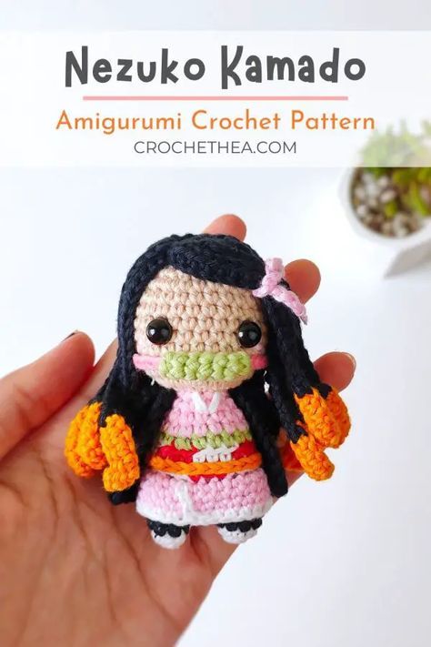 Crochet Nezuko, Anime Crochet, Easy Beginner Crochet Patterns, Crochet Doll Tutorial, Crochet Dolls Free Patterns, Pola Amigurumi, Kawaii Crochet, Crochet Design Pattern, Crochet Amigurumi Free Patterns