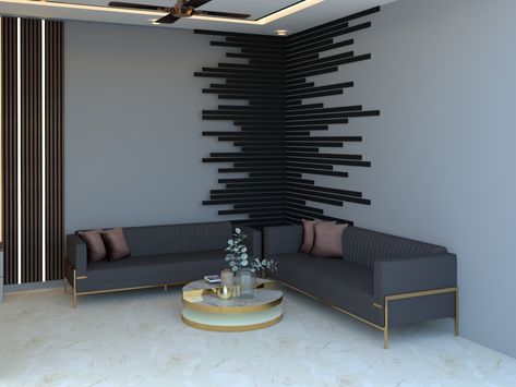 Accent Wall Design Ideas Bedrooms, Modern Accent Wall Entryway, Corner Wall Design, Corner Accent Wall, Modern Slat Wall, Slat Wall Diy, Accent Feature Wall, Wall Cladding Designs, Accent Wall Entryway