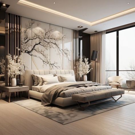 Interior Design Masterbedroom Modern, Luxury Hotel Master Suite, Cozy Modern Bedroom Ideas Elegant, Futuristic Interior Design Bedroom, Bedroom Inspirations Master Modern Luxury Elegant, Most Luxurious Bedrooms, Elegant Master Bedrooms Decor Modern, Luxury Hotel Room Bedroom Suites, Luxury Bedroom Furniture