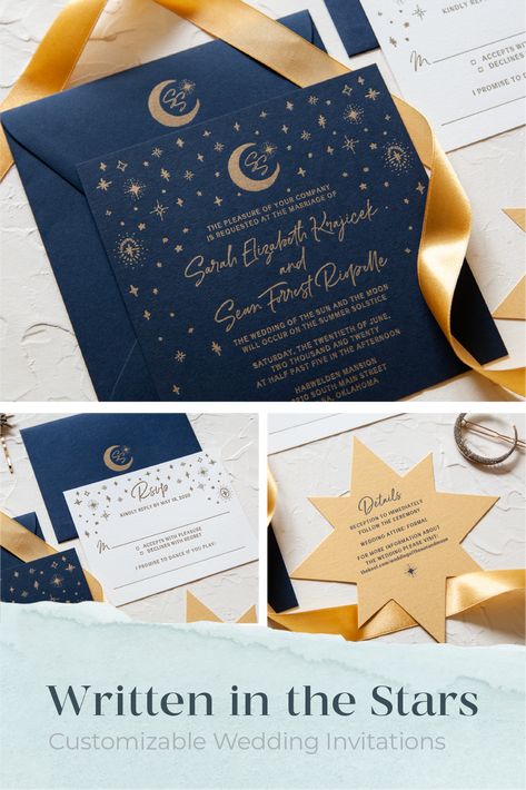 Celestial Wedding Invitations, Letterpress Wedding Invitation Suite, Star Themed Wedding, Celestial Wedding Theme, Starry Wedding, Galaxy Wedding, Stars Wedding Invitations, Celestial Theme, Starry Night Wedding