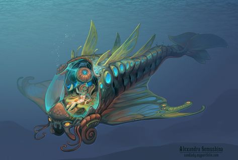 Underwater Alien, Biotechnology Art, Underwater Vehicle, Airship Art, Modern Magic, Alien Concept Art, Robot Concept Art, Image Comics, Fantasy Concept Art