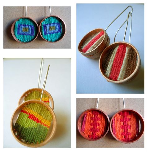 Woven Earrings Diy, Weaving Earrings, Mini Weaving, Circular Weaving, Woven Earrings, Weaving Loom Diy, Weaving Inspiration, Fiber Art Jewelry, Weaving Loom Projects