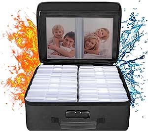 ENGPOW Fireproof Photo Storage Box with 16 Inner 4" x 6" Photo Case(Clear),Photo Box Organizer with Lock,Collapsible Portable Photo Storage Containers with Handle for Photos,Picture,Valuables Photo Storage Box, Photo Box Storage, Photo Case, Pvc Board, Photo Boxes, Can Organizer, Box Organizer, Photo Box, Photo Organization