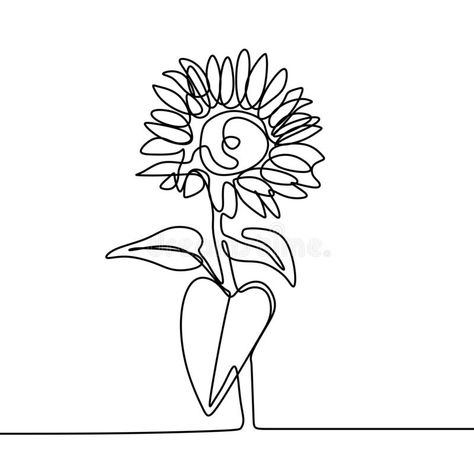 Sun flower one line drawing minimalist design royalty free illustration Sunflower Line Drawing, Flower One Line Drawing, Button People, Drawing Minimalist, Minimal Drawings, Sunflower Drawing, Flower Line Drawings, Icons Website, Sunflower Wall Art