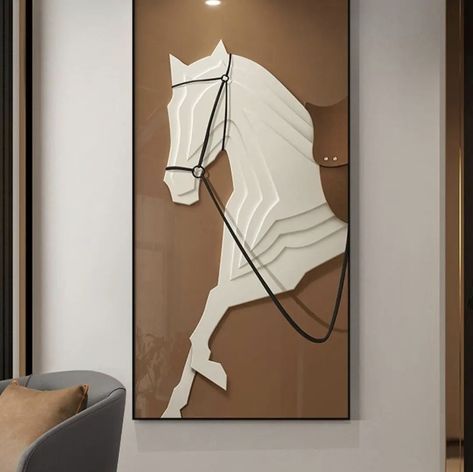 Home Entrance Painting, Mdf Carving, Posters Painting, Entrance Painting, Horse Mural, Front Door Hanging, Horse Home, Elegant Horse, Art Studio Space