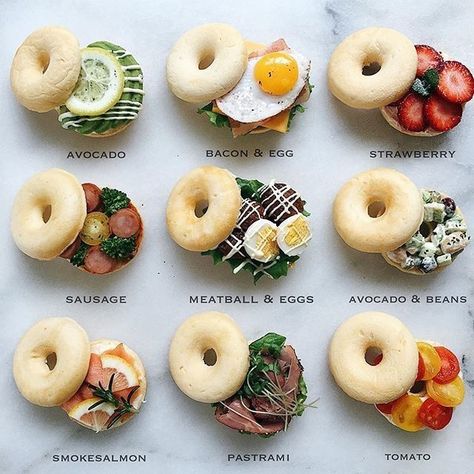 Bagel Bar, Breakfast Bagel, Bagel Sandwich, Bagel Shop, Bagel Recipe, Tea Sandwiches, Bagels, Cafe Food, Miniature Food