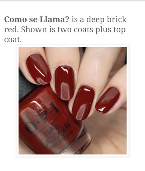 OPI como se llama? Opi Como Se Llama Gel, Dark Red Opi Gel Polish, Red Nails On Tan Skin, Como Se Llama Opi, Opi Dark Red Nail Polish, Opi Como Se Llama, Opi Red Nail Polish, Opi Nail Colors, Fall Nail Polish