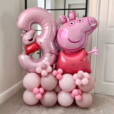 Birthday Decorations Peppa Pig Theme, Peppa Pig Balloon Tower, Pepa Pig Birthday Decoration For Girl, Peppa Pig Birthday Party Theme, Peppa Pig Balloon Stack, Peppa Pig Balloon Column, Peppa Balloon Decoration, Peppa Pig Birthday Theme Decor, Peps Pig Party