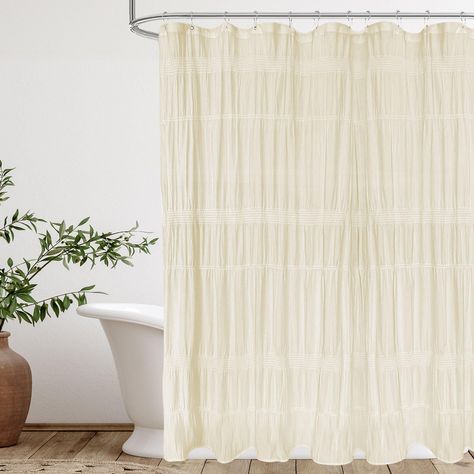 PRICES MAY VARY. FARMHOUSE SHOWER CURTAIN - The Striped design of pinched pleat by hand adds a sophisticated and romantic look to your bathroom, it looks great in any bathroom. The pretty shower curtain is the perfect blend of elegant, romantic, cute, shabby chic, vintage, and charm. BEIGE SHOWER CURTAIN SIZED - Measures 72" x 72"（12 hooks included）fit most tub/shower areas, prevent water from splashing on the ground and keeping the ground dry. Rustic Shower Curtain - The rustic farmhouse shower Cheap Shower Curtain, Cream Textured Shower Curtain, White Shower Curtain Bathroom Ideas, Texture Shower Curtain, Pleated Shower Curtain, Organic Modern Shower Curtain, Rustic Shower Curtain Ideas, Bathroom Ideas Shower Curtain, Fancy Shower Curtains