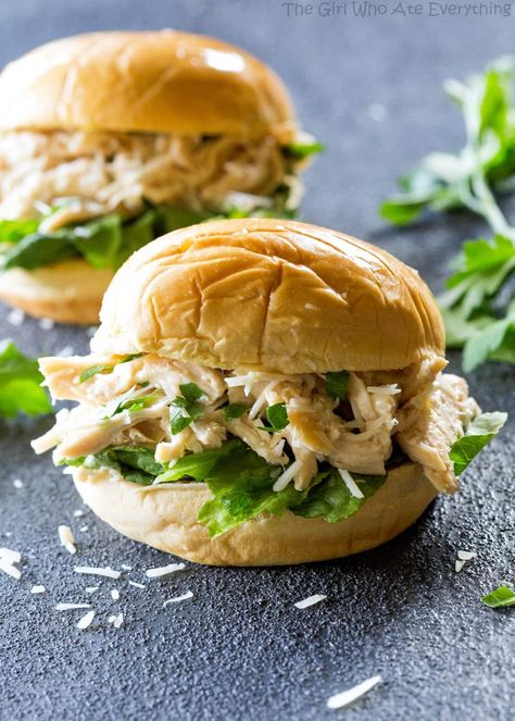 Slow Cooker Chicken Caesar Sandwiches - a tried and true favorite! the-girl-who-ate-everything.com Slow Cooker Chicken Caesar Sandwiches, Chicken Caesar Sandwich, Commander Cody, The Girl Who Ate Everything, Chicken Caesar, Chicken Sandwiches, Star Wars The Clone Wars, Pulled Chicken, Best Slow Cooker