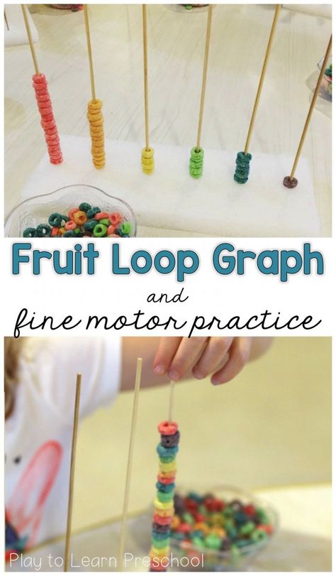 Use fruit loops to build hands-on graphs with young children. They can also use them to sort and pattern. Preschool Sorting, Play To Learn Preschool, Preschool Fine Motor Skills, Fine Motor Practice, Preschool Fine Motor Activities, Graphing Activities, Preschool Fine Motor, Fine Motor Skills Activities, Pre K Activities