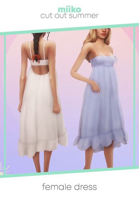 Ts4 Prom Dress Cc, Sims 4 Summer Dress Cc, Sims 4 Prom Dress Cc Maxis Match, Sims 4 Sundress, Happy Dresses, Long Summer Dresses Maxi, Sunflower Dress, Long Sundress, Frill Dress