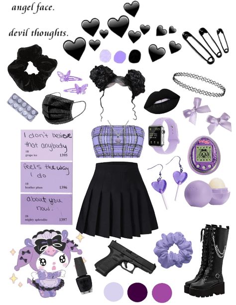 Kuromi Centerpieces, Kuromi Birthday Ideas, Kuromi Party Ideas, Kuromi Inspired Outfit, Kuromi Aesthetic Outfit, Kuromi Birthday Party, Gothic Egirl, Kuromi Cake, Kuromi Birthday