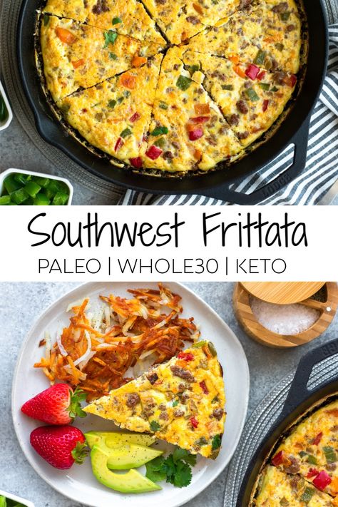 This Southwest breakfast frittata is full of delicious southwest flavor. Made with taco seasoning, ground beef and veggies, it's an easy and healthy meal the whole family will love! It's also paleo and keto friendly and Whole30 compliant #whole30 #paleo #keto #whole30recipes #paleorecipes #frittatarecipes Seasoning Ground Beef, Healthy Recipes With Ground Beef, Southwest Breakfast, Low Carb Frittata, Healthy Frittata, Beef And Veggies, Breakfast Frittata, Whole 30 Breakfast, Recipes With Ground Beef