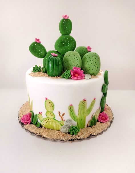 Cake Plants Design, Cactus Birthday Cake, Western Birthday Cakes, Nature Cake, Cactus Birthday, 14th Birthday Cakes, Cactus Cake, Chicken Cake, Fiesta Cake