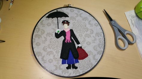 Mary Poppins Embroidery, Mary Poppins Svg, Mary Poppins Painting, Mary Poppins Lamp, Mary Poppins Silhouette, I’m Mary Poppins Yall, Mary Poppins, Felt Applique, Hand Embroidery Art