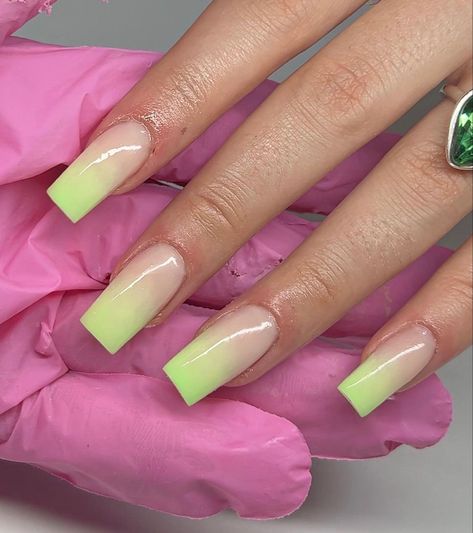 Lime Green Nails Ombre, Lime Green Ombre Acrylic Nails, Neon Green French Tip Nails Square, Ombré Green Nails, Pink And Green Ombre Nails, Ombre Nails Green, Green Ombré Nails, Green Ombre Nails, Orange Ombre Nails