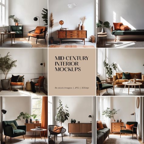 Mid Century Interior, Mockup Bundle, Blank Wall, Stock Image, Poster Print, Modern Decor Mock Up This mockup bundle includes 8 images featuring moody interior scenes with mid century style furniture. Including kitchen, dining, living room, and detail vignettes.  IMAGE INFO minimum 3000px JPG files You will receive a PDF with a link to download the files FAQs Watermarks will be removed for download files. This is a digital file, no physical items will be shipped.  Personal and commercial licenses included. BLANK WALLS Please see my other listings for versions with frames, psd files with smart objects and other bundles. You are NOT allowed to sell or share this file. This product is digital and cannot be returned, all sales are final. Let me know if you have any queries. Dark Academia Meets Mid Century Modern, Mid Century City Apartment, Mid Century Sideboard Styling, Midcentury Modern Dark Academia, Mid Century New York Apartment, Green Midcentury Modern, Modern 70s Decor, Modernism Interior, Mid Century Minimal