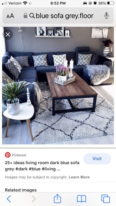 Ashley Sectional, Navy Blue Couches, Dark Couch, Navy Couch, Dark Blue Sofa, Blue Sofas Living Room, Couch Styling, Blue Couches, Flat Ideas