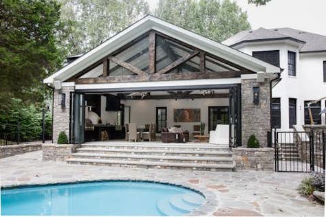 Aussie Pool House (10 Photos) - Dwell Pool And Pool House Layout, Open Air Pool House, Metal Building Pool House, Enclosed Pool House, Pool House Interior Ideas, Pool House With Bedroom, Pool House Guest House Combo, Pool House Layout, Pool Pavilion Ideas