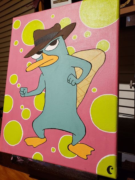 Disney Canvas Paintings, Disney Canvas Art, Perry The Platypus, Disney Canvas, Disney Paintings, Trippy Painting, Canvas Drawing, Hippie Painting, Pop Art Canvas