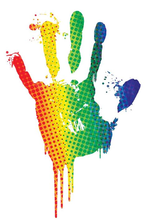 Rainbow handprint with color halftone effect. Dripping paint splash. Melting fingerprints. LGBT+ Rainbow Handprint, Color Halftone, Halftone Effect, Dripping Paint, Drip Painting, Paint Splash, Colorful Rainbow, Hand Print, Fingerprint