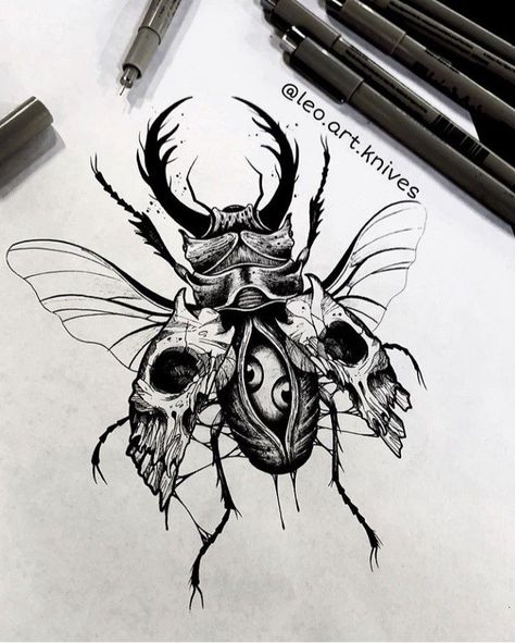 Tattoos Western, Bug Drawing, Western Aesthetics, Beetle Tattoo, Deaths Head, Insect Tattoo, Bug Tattoo, Scary Tattoos, Tattoos Geometric