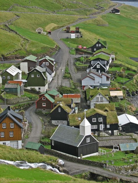 THE WORLD GEOGRAPHY: 15 Fairytale Villages of Faroe Islands Travel Denmark, Faroe Islands Denmark, Green Roofs, Rural Village, Beautiful Landscape Photography, World Geography, Small Village, Faroe Islands, Northern Europe