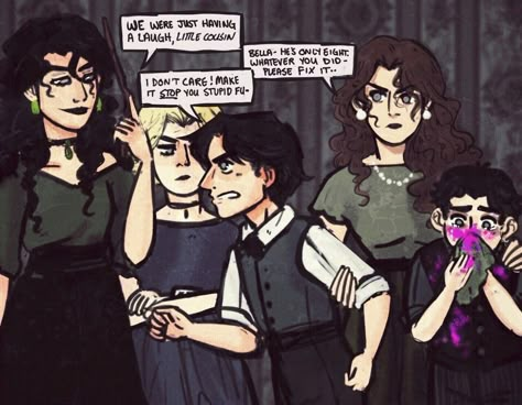 the black cousins- bellatrix, narcissa, sirius, andromeda, and regulus The Noble House Of Black, Noble House Of Black, The Black Family, Walburga Black, Black Brothers, Ancient House, House Of Black, Black Sisters, Harry Potter Artwork