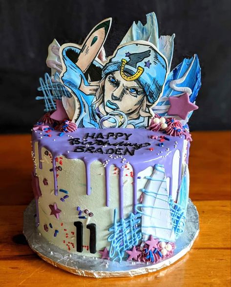 Jjba Birthday Cake, Jojos Bizzare Adventure Cake, Jjba Birthday, Jjba Cake, Jojo Cake, Adventure Birthday Party, Johnny Cake, Johnny Joestar, Anime Cake