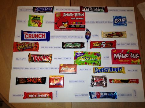 Secret football player candy board! Candy Poster Board, Candy Bar Cards, Candy Poems, Candy Bar Sayings, Football Candy, Candy Notes, Candy Bar Poster, Candy Bar Posters, Softball Crafts