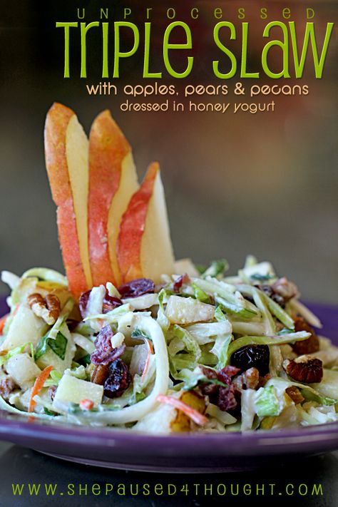 Slaw With Apples, Slaw Salad, Salad With Apples, Honey Yogurt, Yogurt Dressing, Slaw Recipes, Pecan Recipes, Apple Pear, Winter Food