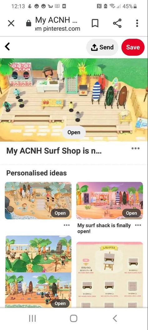 Acnh Surf Shack, Anch Ideas, Acnh Idea, Surf Shack, Animal Crossing Qr, Surf Shop, Animal Crossing, Volleyball, Skateboard