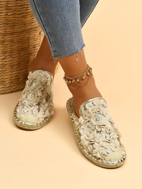 Espadrilles Women, Espadrille Flats, Sequin Decor, Slip On Espadrilles, Women Flats, Casual Flat Shoes, Loafer Mules, Slipper Sandals, Flat Espadrilles