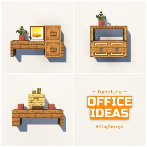 👩‍💻 OFFICE IDEAS - Minecraft Here’s three furniture ideas for a small office! 😱 I tried to build a Desk setup, an archive cabinet to storage all the documents, a coffee machine. Will you build these? 🤔 ——————————————— - 🪴 Follow @klay.design_mc for more! - 💬 Lemme know your thoughts! - 🙌 Complementary Shaders - 🍳 Repost with credits only! ——————————————— #minecraft #minecraftdesign #minecraftpe #minecraftonly #minecraftpc #minecrafter #minecraftmeme #minecrafters #minecraftbuilds #minecra... Minecraft Desk Ideas, Minecraft Office Ideas, Desk Minecraft, Minecraft Office, Minecraft Interiors, Minecraft Details, Minecraft Pasta, Minecraft Interior Ideas, Meja Guru