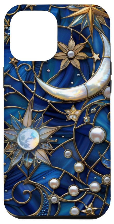 PRICES MAY VARY. Celestial Moon and Stars Stained Glass Mosaic Vintage Pearl Cosmic Galaxy Gold Details Night Sky Two-part protective case made from a premium scratch-resistant polycarbonate shell and shock absorbent TPU liner protects against drops Printed in the USA Easy installation Stained Glass Ocean Theme, House Mural, Vintage Nail Art, Crystal Kingdom, Cosmic Galaxy, My Little Pony Wallpaper, Vintage Nails, Branding Mood Board, Buy Iphone