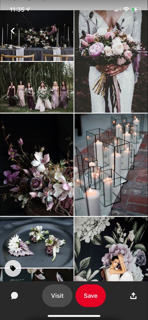 Color Palette With Purple, Moody Wedding Color Palette, Black Purple Wedding, Wedding Decorations Reception, Dark Moody Wedding, Moody Wedding Invitations, Moonlight Wedding Dress, Dark Purple Wedding, Moody Botanical