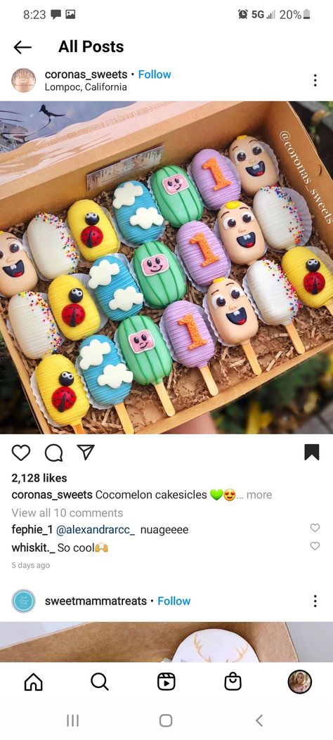 Cocomelon Party Desserts, Coco Melon Strawberries, Coco Melon Rice Krispies Treats, Cocomelon Pretzels, Cocomelon Cakecicles, Cocomelon Dessert Ideas, Cocomelon Birthday Treats, Cocomelon Strawberries, Coco Melon Cake Pops