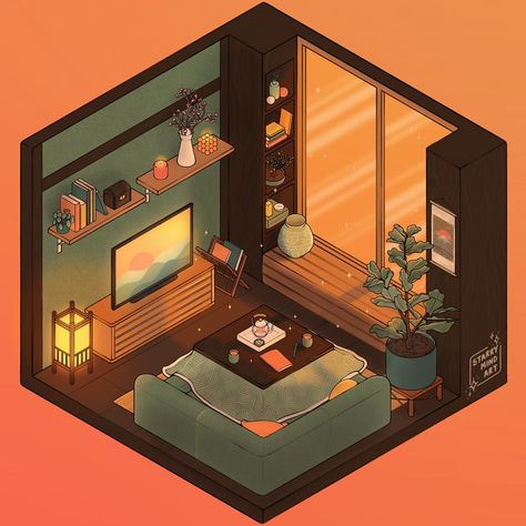 🪴kim 🌊 on Instagram: “take a seat in this cozy living room ✨hope you like this isometric room drawing 🫶🏻 had so much fun working on it 🥰 swipe for some details…” Isometric Dorm Room, Isometric Art Living Room, Isometric Room Drawing, Isometric Art Room, Isometric Room Illustration, Isometric Living Room, Isometric Rooms, Illustrator Designs, Sims4 Builds