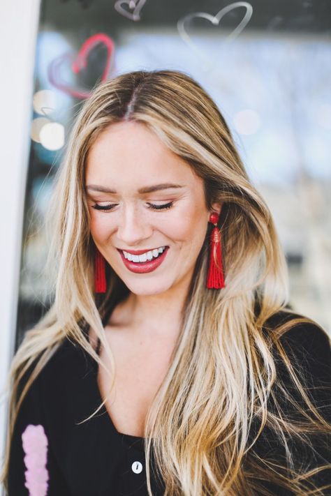 red tassel earrings Red Tassel Earrings, Red Earrings Outfit, Big Earrings Outfit, Tassel Earrings Outfit, Red Statement Earrings, Hot Pink Earrings, Earrings Outfit, Fall Attire, Bling Earrings