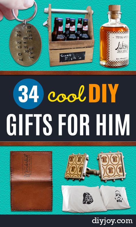 DIY Gifts for Him - Homemade Gift Ideas for Guys - DYI Christmas Gift for Dad, Boyfriend, Husband Brother - Easy and Cheap Handmade Presents Birthday https://diyjoy.com/diy-gifts-for-him Husband Diy Gifts, Craft Gifts For Men, Diy Gifts For Brother, Ldr Gifts For Him, Diy Gift For Him, Dyi Christmas Gifts, Diy Gifts For Christmas, Gift Ideas For Guys, Handmade Presents