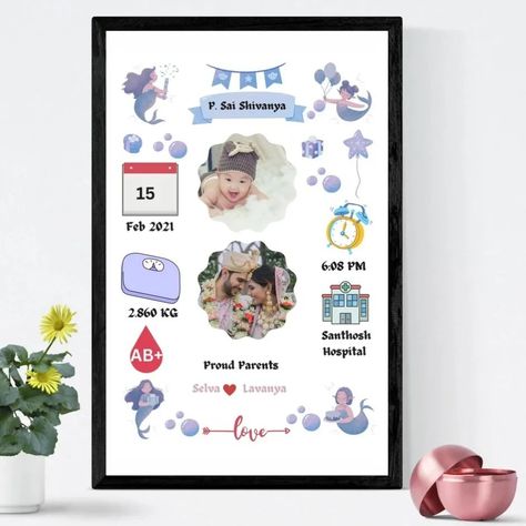 💙Customized Mermaid theme Baby Birth Memories Photoframe💙 ❤️Customized trending Photoframe❤️ Digital File: 150 Rs Payment: gpay/phonepe/paytm Baby Photoframe lets celebrate your little ones photo journey! Capture these memories forever with our custom baby frame.. 🍼🍼 Whatsapp @73583 58440 Mail@ sastipictureperfect@gmail.com #babymilestone #babygrowth #firstyearphotoframe #babylove #custombabyframe #babymemories #cutebaby #uniquegifts #gifttreasure Baby Frame, Baby Growth, Mermaid Theme, Baby Memories, Baby Birth, Baby Milestones, Lets Celebrate, Custom Baby, First Photo